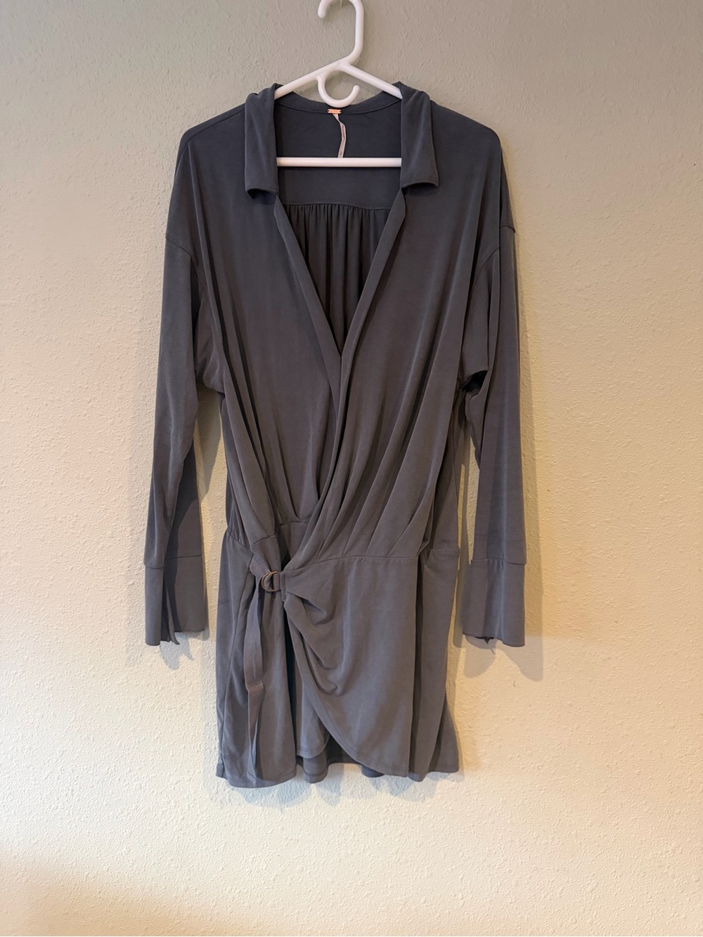 Free People All I Wanted Charcoal Grey Wrap Mini Dress Size Small